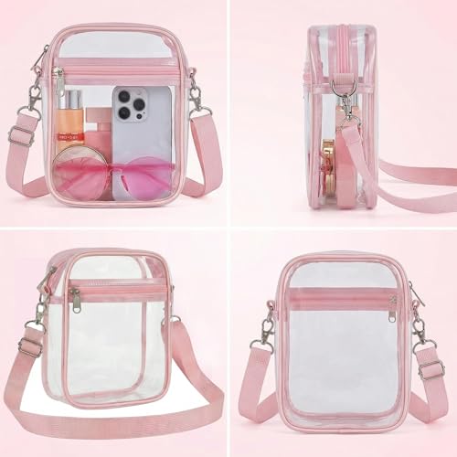 Clear Stadium Bag, Clear Purse for Sport Events and Concerts, Transparent Messenger Clear Crossbody Bag for Women - color: Pink