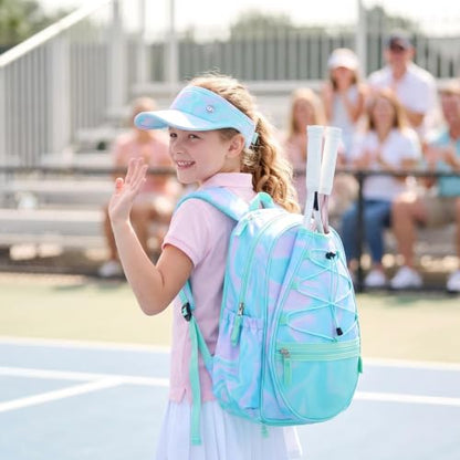 Choco Mocha Kids Tennis Bag, 16 Inch Youth & Junior Tennis Backpack with Shoe Compartment, Holds 2 Rackets (21–23 Inch) - color: Colorful