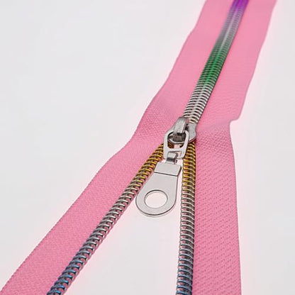 #5 Colorful Metallic Nylon Coil Zipper by Yard,Pink Zipper Tape Bulk 10 Yards with 25pcs Silver Pull for DIY Sewing Craft Bag YIGUANXIN - color: Pink-Colorful