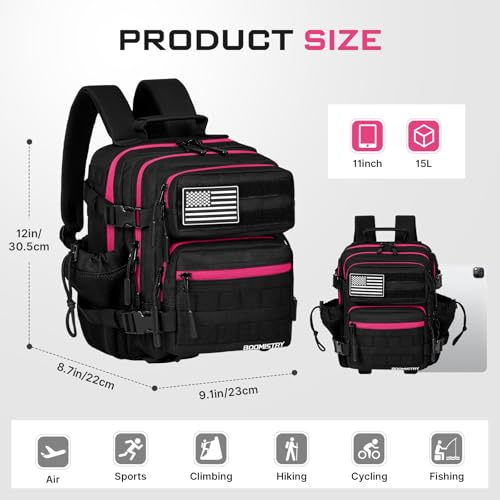 Boomistry 15L Mini Tactical Backpack Small Tactical Backpack for Women, Military Molle Backpack for Gym, Daily (Black Neon) - color: Black Neon-15l