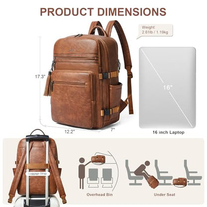Shrrie Laptop Backpack for Women,Vegan Leather Backpack Work Computer Backpacks fits 16" Laptop,Water Resistant Teacher Nurse Casual Daypack for Weekender Camping Travel,Two-toned Brown - color: Two-toned Brown