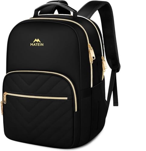 MATEIN Travel Laptop Backpack for Women, Large Water Resistant Nurse Teacher Bookbag, 17 Inch Computer Bag, Stylish Casual Daypack with Leather Handle, Perfect for Office Travel, Black - color: Black, size: 17inch