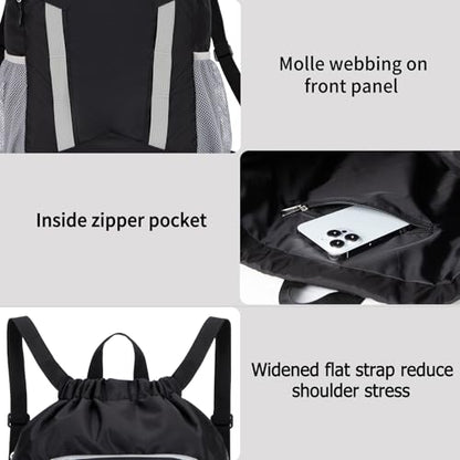 Drawstring Backpack Bag, Sport Gym Sackpack with Shoes Compartment - color: Black