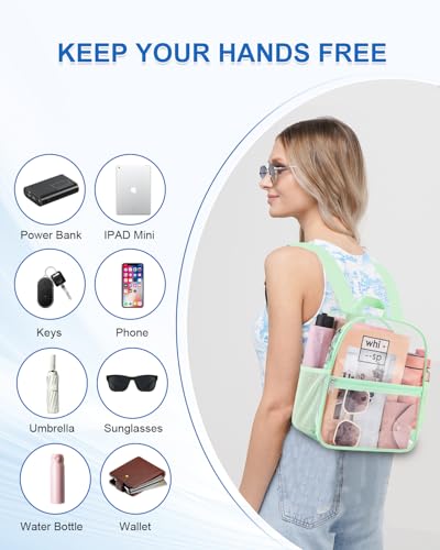 Clear Backpack for Stadium Events, 12x12x6 Small Clear Plastic bag with Reinforced Straps for Game Security Festival Concert - color: Avocado Green