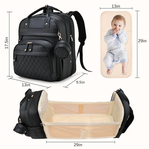 ANWTOTU Leather Baby Diaper Bags with Changing Station,Extra large Capacity Baby Diaper Bag Backpack,Waterproof Baby Essentials(Black) - color: Black-l
