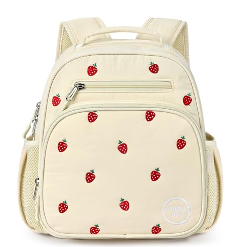 mibasies Toddler Backpacks for Girls 2-4: Quilted Backpack for Preschool Prek Daycare - Cute 12 Inches Bookbag for Little Kids Strawberry Beige - color: Strawberry Beige, style: Toddler-12"h(not Fit Folder)