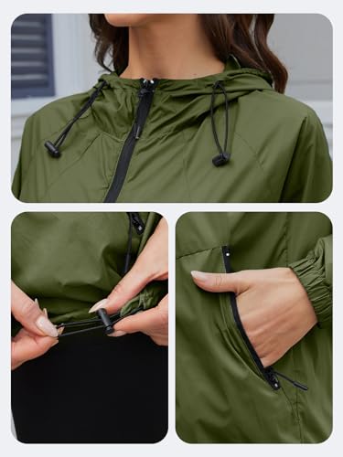 CRIPOM Light Weight Rain Jacket Women Waterproof Windbreaker Travel Rain Coats for Women Packable S-XXL - color: Army Green, size: Medium
