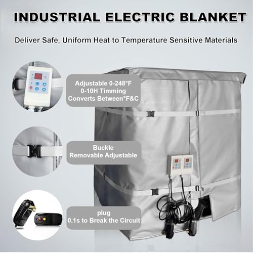 Professional 275-Gallon IBC Tote Heating Blanket – 4000W Fast Heating Electric Heater Jacket, Adjustable 120°C, Fast & Even Heat, Fireproof Silicone, Waterproof - color: Gray
