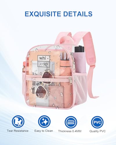Clear Backpack for Stadium Events, 12x12x6 Small Clear Plastic bag with Reinforced Straps for Game Security Festival Concert - color: Pink