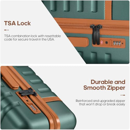 UKEIN Luggage Sets 3 Piece, Carry On Luggage 20In With Spinner Wheels,PC Hardside Suitcase Set with TSA Lock,Durable Carry On Suitcase With Travel Backpack for Men (Green, 3 piece set (20inch)) - color: Green, size: 3 piece set (20inch)