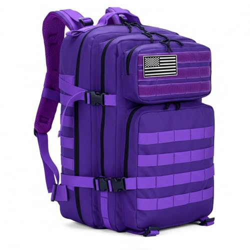45L Military Tactical Backpack for Men & Women Bug Out Bag Assault pack Molle Daypack Hiking Trekking Rucksack(Purple) - color: Purple