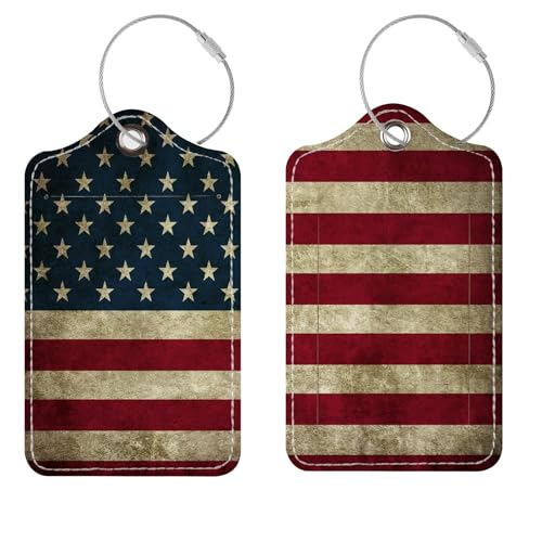 Luggage Tags for Suitcases, 2 Pack Cute PU Leather Suitcase Tag Identifiers TSA Approved with Stainless Steel Loop and Address Card for Baggage Tag for Travel Essentials Flag, by Chelmon - color: 05 Flag