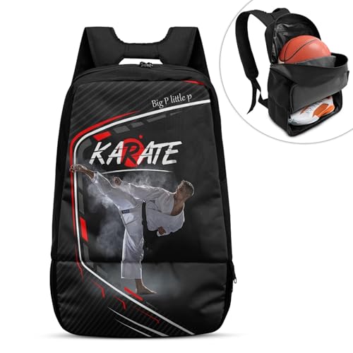Boxing Dart Lightning Karate Baseball Sport Backpack Shoe Compartment Equipment Bags Gym Teenager Inner Pocket School Ball (Karate Design) - color: Karate Design
