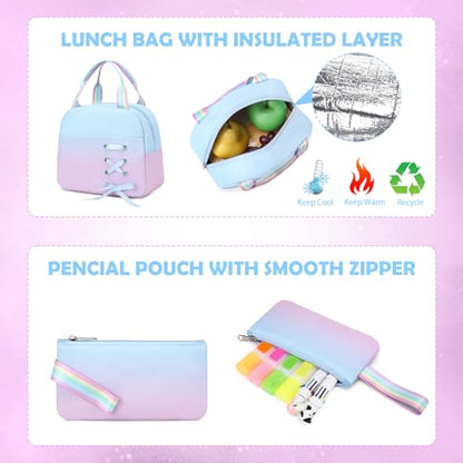 ACESAK Backpacks for Girls, Girls Backpack with Lunch Box and Pencil Case for Teen Kids Elementary Middle High School College Student, Children Backpack Bookbag with USB Charging Port (Blue-purple) - color: Blue-to-purple Gradient