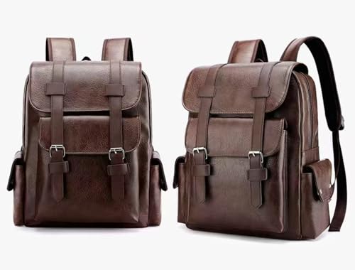 Business Men and Women PU Leather Backpack 15.6inch Laptop Waterproof Backpack Travel Commuter Lightweight schoolbag (Brown backpack8,Medium) - color: Brown Backpack8, size: Medium