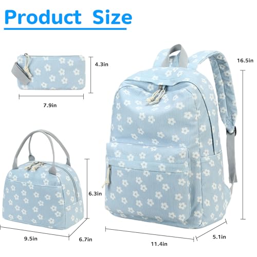 Bluboon School Backpack Set Girls Womens Laptop Bookbag Casual Daypack Fits 15 inch Laptop with Lunch Tote Bag and Pencil Bag - color: White Little Flower 95