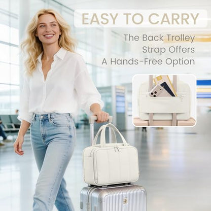 Travel Makeup Bag,Puffy Toiletry Bag for Women,Cosmetic Travel Bag Lightweight,Toiletries Organizer with Trolley Sleeve,White - color: White