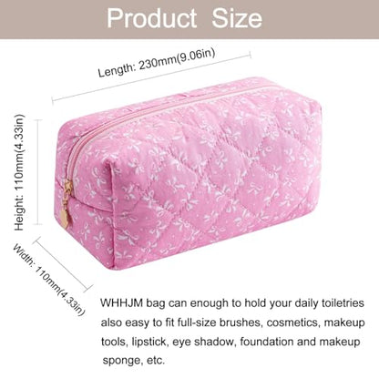 Cute Floral Makeup Bag Small Cotton Quilted Cosmetic Bag, Aesthetic Essential Bag Emergency Bag Gift for Women Girls Travel Accessories (Pink) - color: Pink