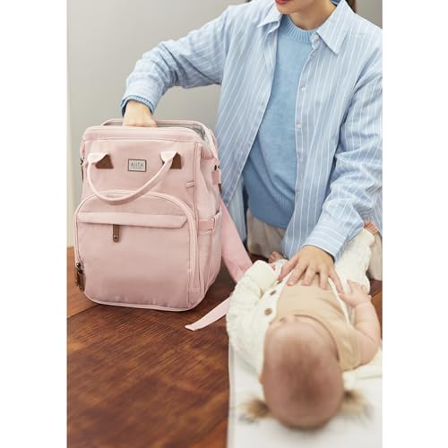 Diaper Bag Backpack, Multifunction Diaper Bag with Changing Pad, Baby Diaper Bags for Boys Girls, Stylish Large Capacity Travel Backpack for Moms Dads, Baby Shower Gifts,Unisex – Pink - color: Light Pink