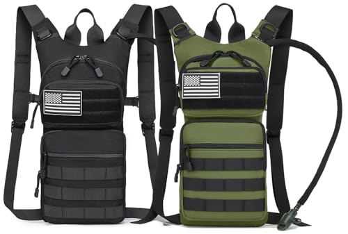 Insulated Water Hydration Pack Bag with 3L TPU Bladder Tactical Molle Hydration Backpack for Hiking Cycling Running - color: Black + Green