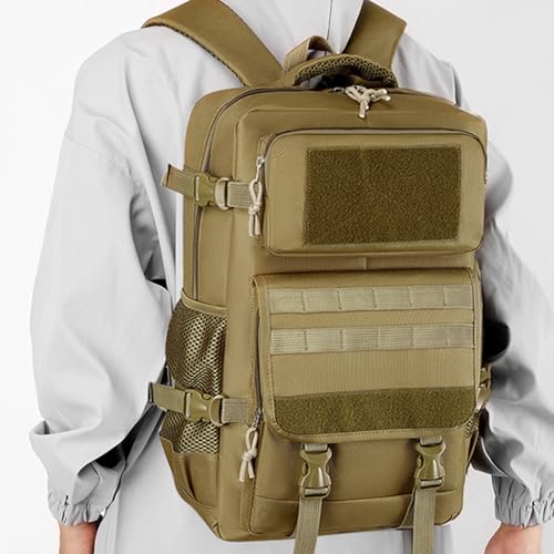 Khaki 35L Tactical Backpack, Military Molle Hiking Backpack for Men Women, Water Resistant Travel Rucksack Fits 16 Inch Laptop for Commuting Camping Trekking - color: Camo Backpack Single Pack 4
