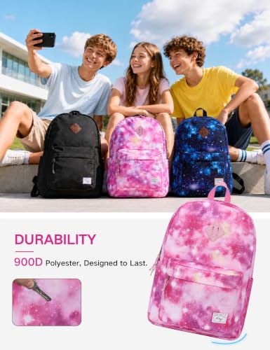 Kasqo School Backpack for Teen Girls Boys, 17.3L Lightweight Bookbag - color: Pink Galaxy