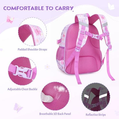 Toddler Backpack for Girls Ages 5-8, 3PCS Girls Backpack with Lunch Bag & Pencil Case - 15inch Kids School Bookbag for Preschool Kindergarten Elementary School (Butterfly) - color: Butterfly