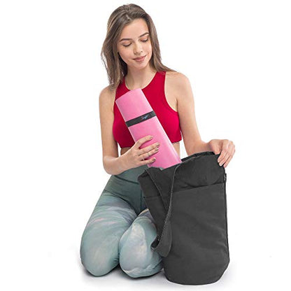 Yoga Mat Bag – Versatile Yoga Bag with Mat Straps & Storage Pockets, Holds Yoga & Pilates Mats, Lightweight & Durable - color: Black