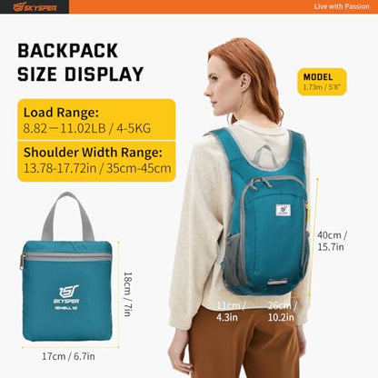 SKYSPER Small Daypack 10L Hiking Backpack Packable Lightweight Travel Day Pack for Women Men - color: Teal, size: 10l