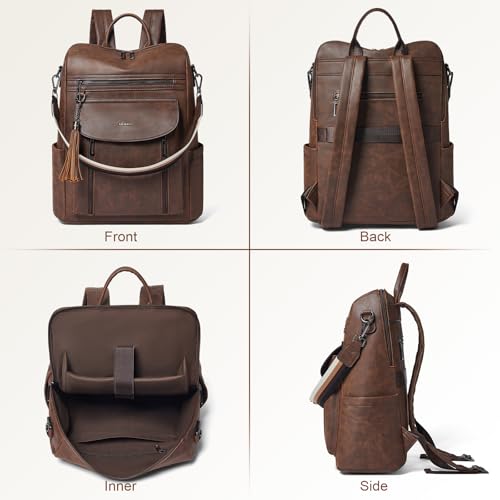 Shrrie Laptop Backpack for Women 15.6 inch,Travel Leather Backpack Purse Nurse Teacher Carry on Backpack Computer Bag,Professional Water-Resistant College Business Work Casual Daypack,Brown - color: Crazy Horse Brown01