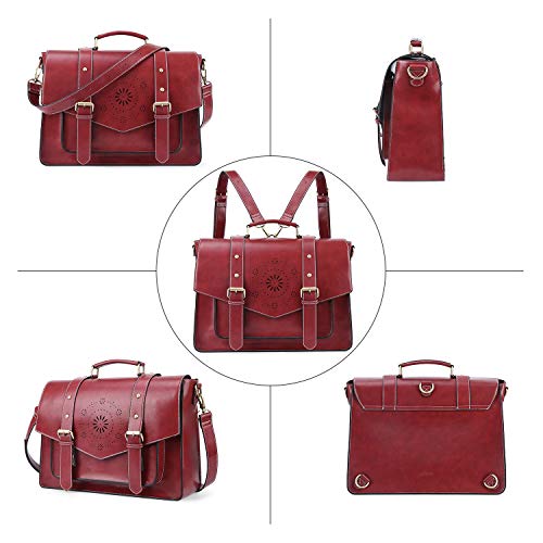 ECOSUSI Backpack for Women Briefcase Messenger Laptop Bag Vegan Leather Satchel Work Bags Fits 15.6 inch Laptops, Red - color: 3red-l