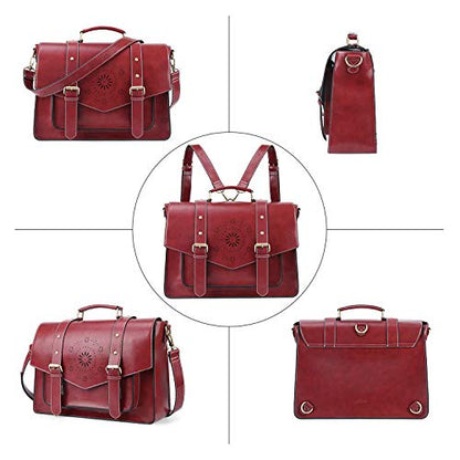 ECOSUSI Backpack for Women Briefcase Messenger Laptop Bag Vegan Leather Satchel Work Bags Fits 15.6 inch Laptops, Red - color: 3red-l