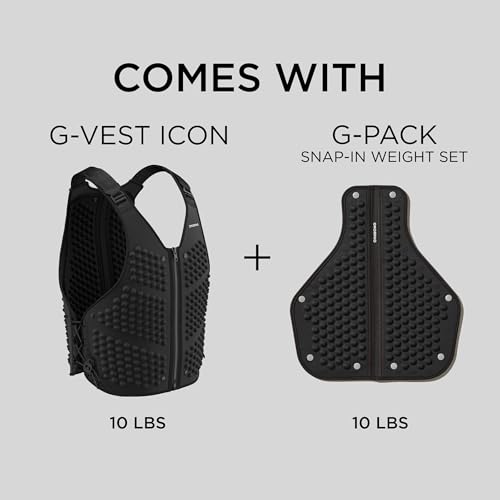 OMORPHO Men’s 20 lb G-Vest Icon Bundle, adjusts from 10 lb to 20 lb in increments with included G-Pack weight panels, low-profile, fully adjustable, comfort fit. Great for walking, hiking, running and training. - color: Black