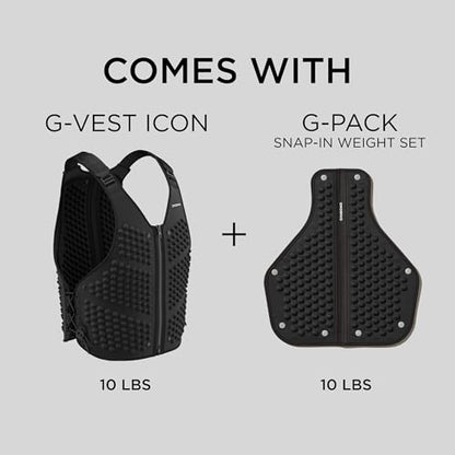 OMORPHO Men’s 20 lb G-Vest Icon Bundle, adjusts from 10 lb to 20 lb in increments with included G-Pack weight panels, low-profile, fully adjustable, comfort fit. Great for walking, hiking, running and training. - color: Black