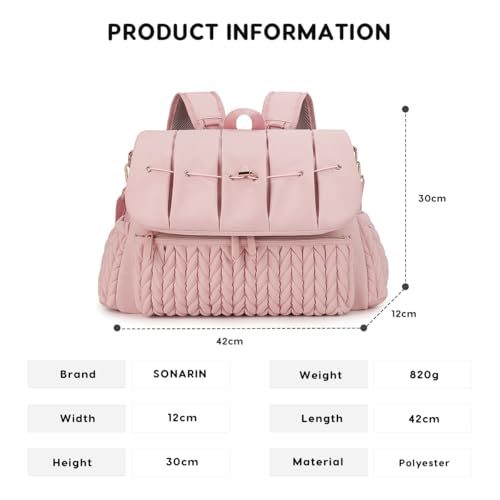 SONARIN Convertible Diaper Bag Backpack Waterproof Nappy Changing Bag Travel Mummy Bag with Changing Pad & Shoulder Strap(Pink) - color: Pink