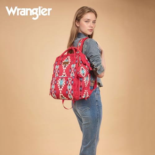 Montana West Wrangler Diaper Bag Backpack Aztec Callie Bag Travel Backpack Purses Western Multi-Function Baby Bags for Mom - color: Burgundy