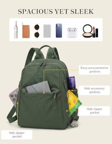 Mini Backpack for Women Nylon Small Backpack Purse Crossbody Sling Bag Convertible Backpack Casual Shopping Daypack (Dark Green) - color: Dark Green