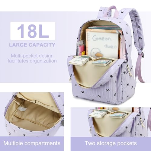 LEDAOU School Backpack for Teen Girls Elementary Middle School Bookbag Kids Backpacks Women Laptop Backpack Travel Daypack - color: Purple Bow