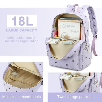 LEDAOU School Backpack for Teen Girls Elementary Middle School Bookbag Kids Backpacks Women Laptop Backpack Travel Daypack - color: Purple Bow