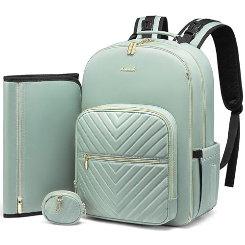 LOVEVOOK Diaper Bag Backpack, Quilted Baby Bag with Changing Pad & Pacifier Holder, Waterproof Travel Diaper Bags for Baby Boys Girls, Stylish and Large Capacity, Mint Green - color: Mint Green