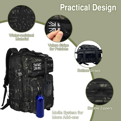 WOLT Military Tactical Backpack for Men 45L Molle Backpack 3 Day Assault Pack Bug Out Bag, Heavy Duty Rucksack for Hiking Gym (Camouflage Black - color: Camouflageblack