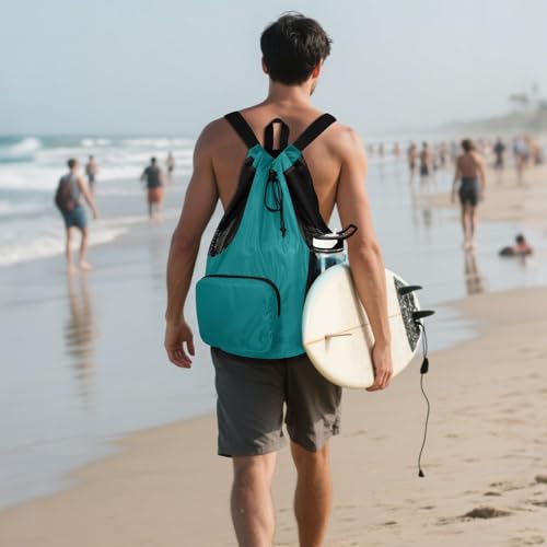 ODAWA Teal Blue Gym Drawstring Bags Swim Bags for Women 12.6" x 8.2" x 18.5" - color: Teal Blue