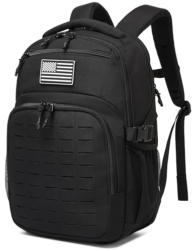 Wotony Military tactical backpack Laser-Cut MOLLE Webbing, backpack for men black small tactical assault bag (Black, 18.5 inch) - color: Black, size: 18.5 inch