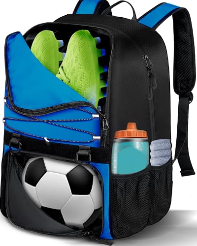 LOINTET Youth Soccer Bag, Soccer Backpack with Ball Compartment, Sports Equipment Training Bags Fits Basketball Football Volleyball and Accessories, Black - color: Blue