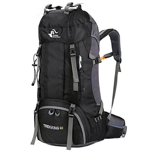 Bseash 60L Waterproof Hiking Camping Backpack with Rain Cover, Large Outdoor Sport Travel Daypack Rucksack for Climbing - color: Black