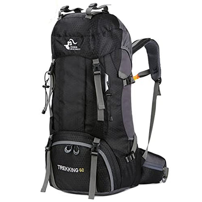 Bseash 60L Waterproof Hiking Camping Backpack with Rain Cover, Large Outdoor Sport Travel Daypack Rucksack for Climbing - color: Black