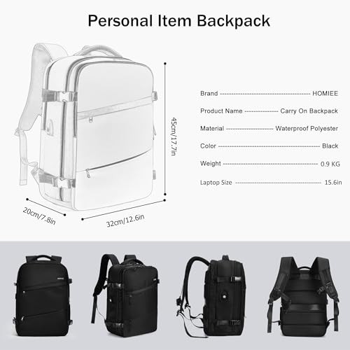HOMIEE Travel Laptop Backpack for Men Women, Personal Item Carry On Bag, Dry Wet Separation, Weekender Business Hiking Camping College Bag, Mochila de Viaje, Black - color: Black, size: X-Large