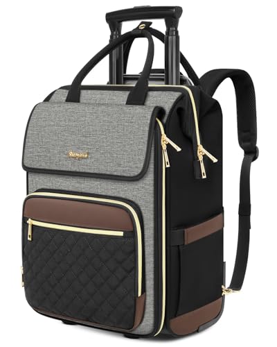 Rolling Backpack for Women, Travel Rolling Laptop Backpack with Wheels, Vertical & Horizontal Storage 2 In 1, Flip-Top Design, Water-Resistant Overnight College Underseat Carry on Luggage, Dark Gray - color: Dark Gray