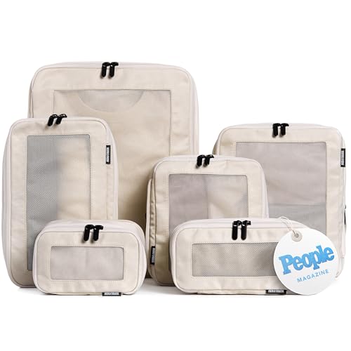 Aerotrunk Compression Packing Cubes for Travel - Luggage Organizer Bags - Double Zipper Packing Cubes for Suitcases (6-Pack, Beige) - color: Beige, size: 6-Pack