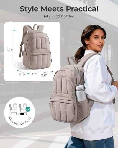 BAGSMART Womens Backpack Travel Laptop Backpack for Women, Quilted College Laptop Bookbag, Work Back Pack for Women, Cute Computer Water-Resistant Casual Daypack, Puffer Rose Purple - color: 09-rose Purple